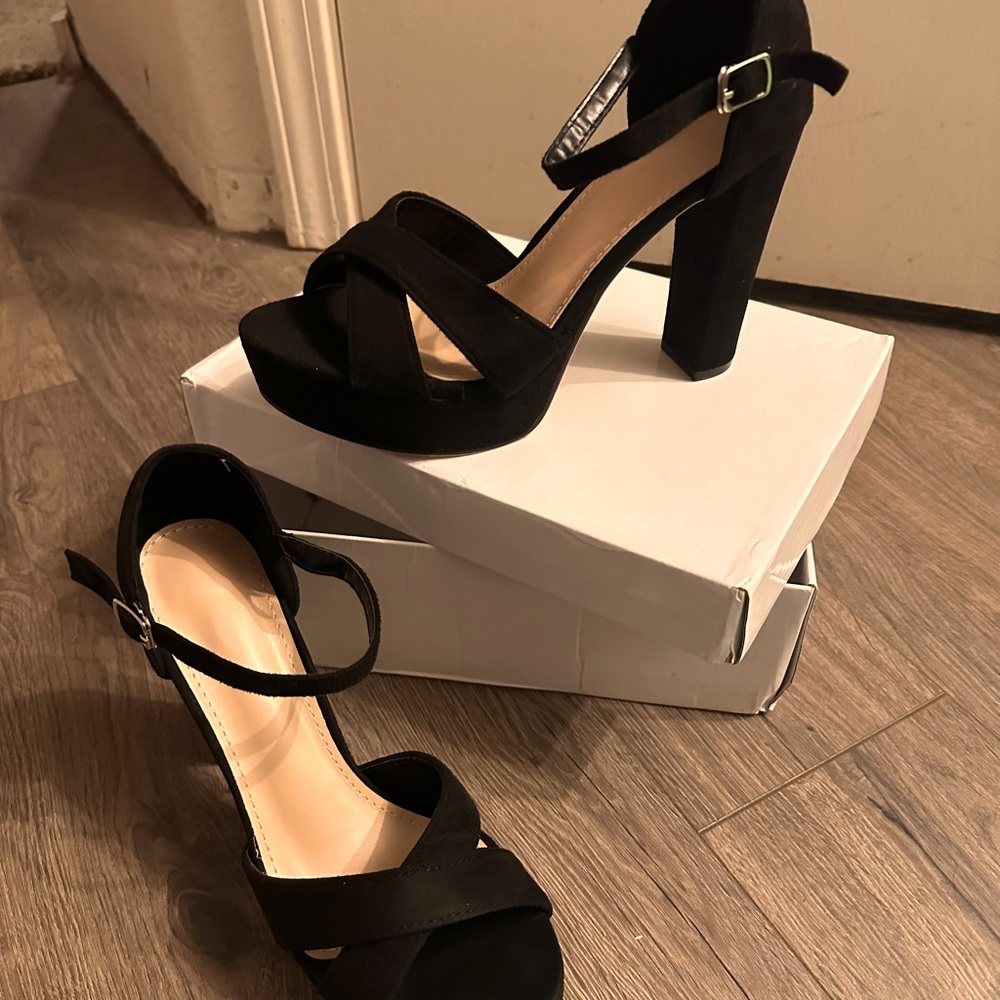 Black velvet platform heels